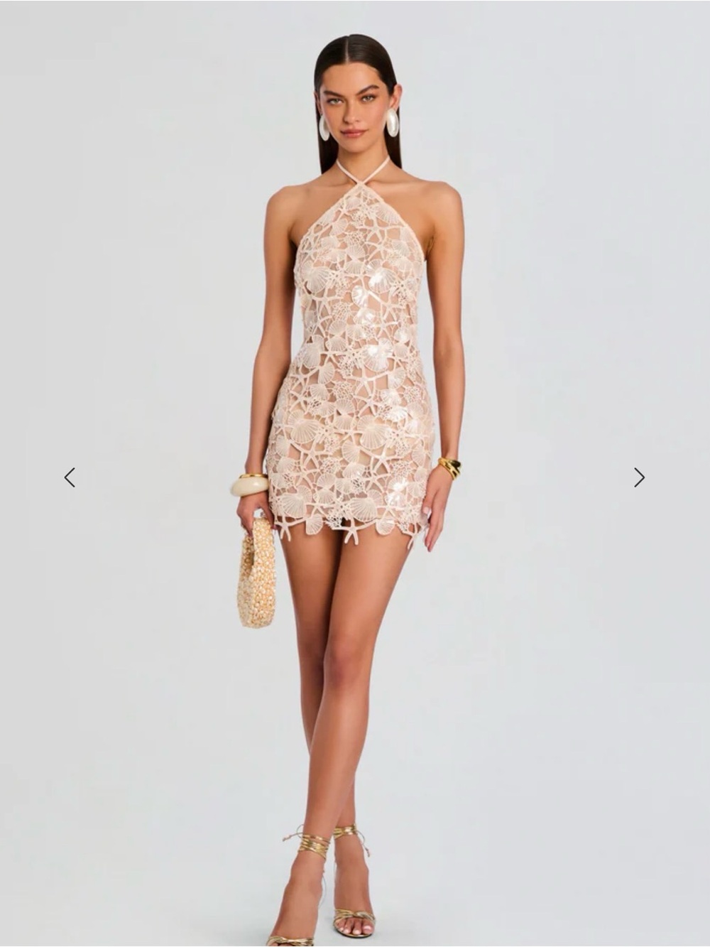 Retrofete Beige Lace Halter Mini Dress